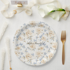 Plato De Papel Boda de flores azules crema romántica