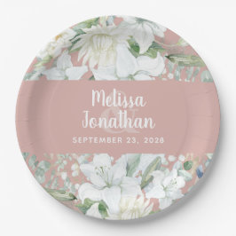 Plato De Papel Boda de flores blancas florales y románticas acuar