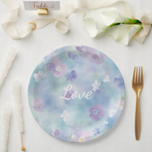 Plato De Papel Boda de flores blancas púrpura bonitas