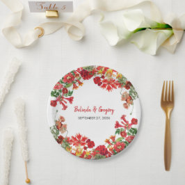 Plato De Papel Boda de Flores Botánicas del Jardín Rojo Floral