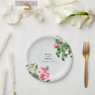 Plato De Papel Boda de flores de acuarela de Magnolia