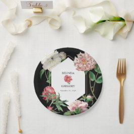 Plato De Papel Boda de flores de color rosa de color de agua de c