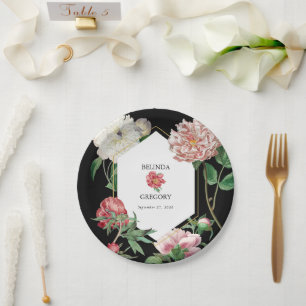 Plato De Papel Boda de flores de color rosa de color de agua de c