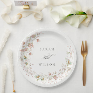 Plato De Papel Boda de flores de flores de Rubor White Rustic Mea