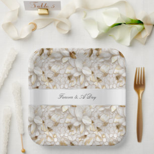 Plato De Papel Boda de Flores de Lotus Blanco Glam de oro de moda