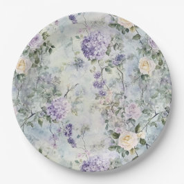 Plato De Papel Boda de flores moradas de crema romántica