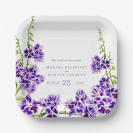 Plato De Papel Boda de flores morado duranta acuarela