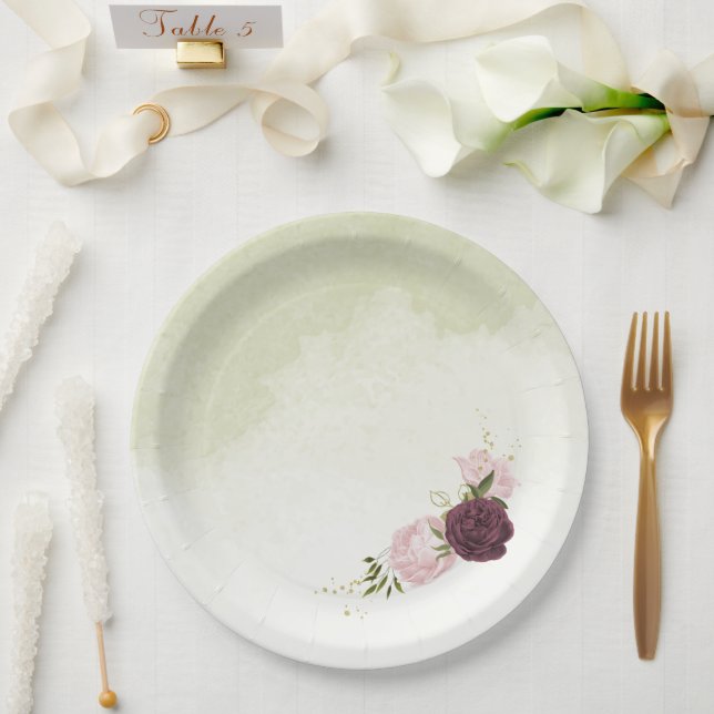 Plato De Papel boda de flores rosadas de cabaña (Boda)