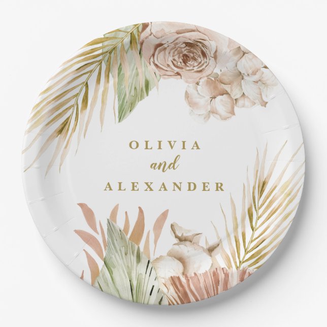 Plato De Papel Boda de flores secas tropicales Boho Pampas (Anverso)
