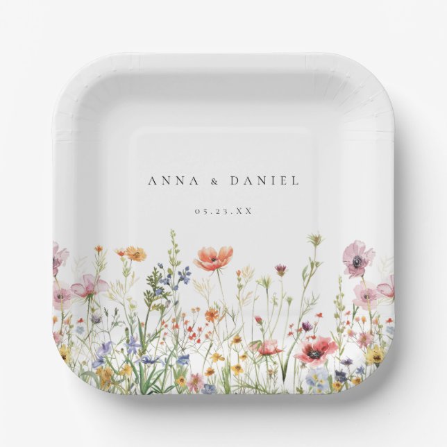 Plato De Papel Boda de flores silvestres (Anverso)