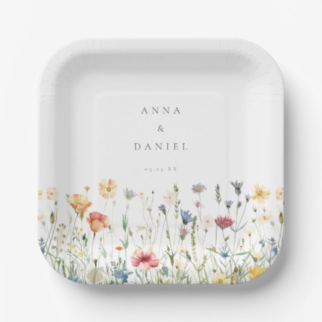 Plato De Papel Boda de flores silvestres boho chic (Anverso)