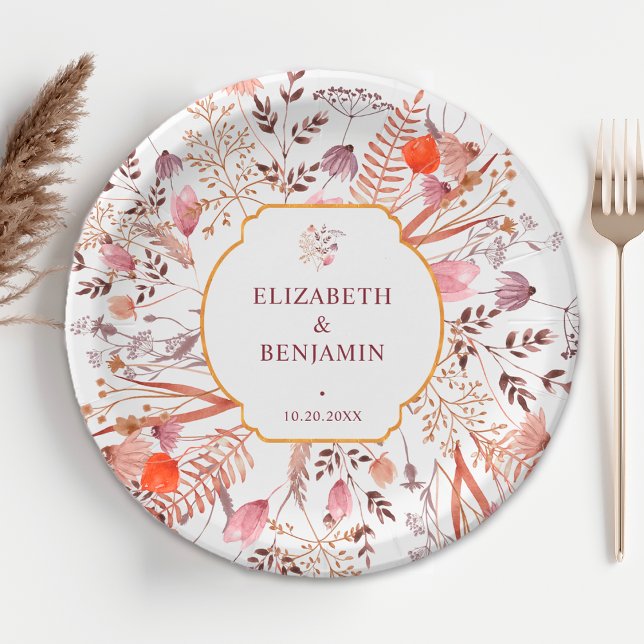 Plato De Papel Boda de flores silvestres boho chic rústico dorado (Subido por el creador)