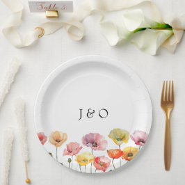 Plato De Papel Boda de flores silvestres de adormidera coloridas