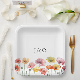 Plato De Papel Boda de flores silvestres de adormidera coloridas