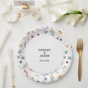 Plato De Papel Boda de flores silvestres de color de agua única