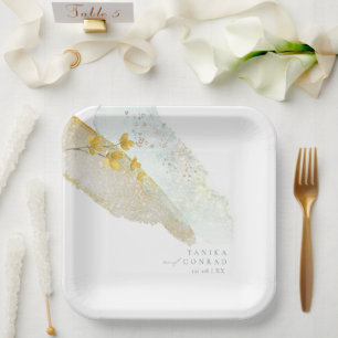 Plato De Papel Boda de flores silvestres Paint Str Gold ID954