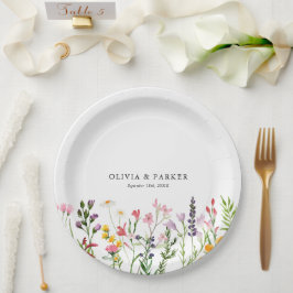 Plato De Papel Boda de flores silvestres prensadas en acuarela