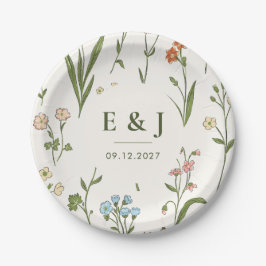 Plato De Papel Boda de flores silvestres rústicas personalizadas 