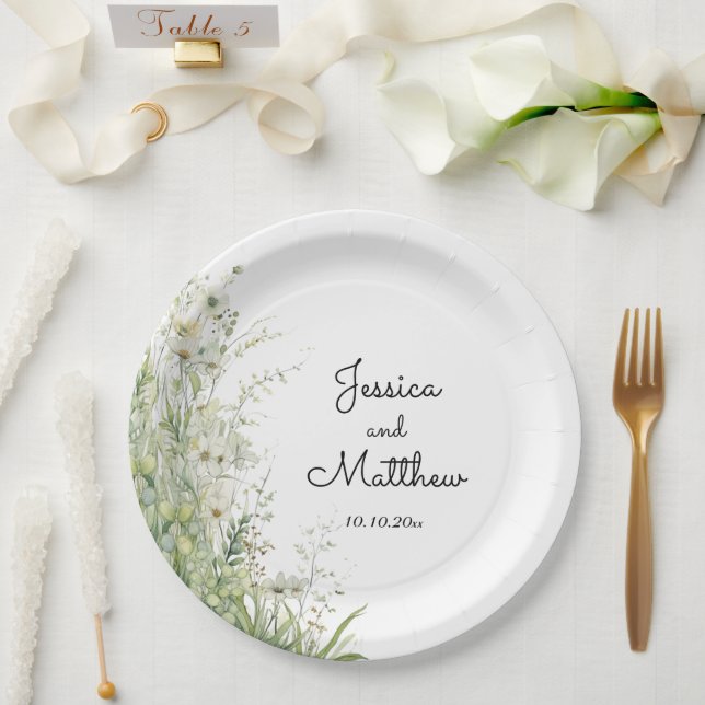 Plato De Papel Boda de flores verdes Dusty Sage Green (Boda)