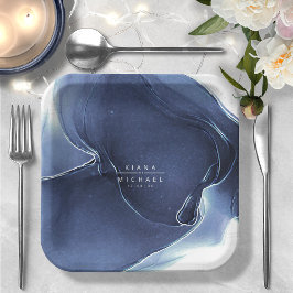 Plato De Papel Boda de flujo de tinta Blue ID762