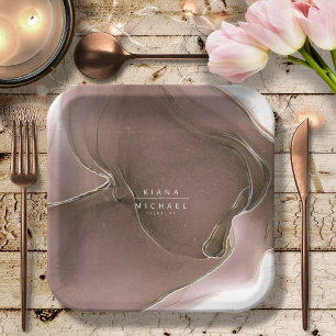 Plato De Papel Boda de flujo de tinta Taupe ID762