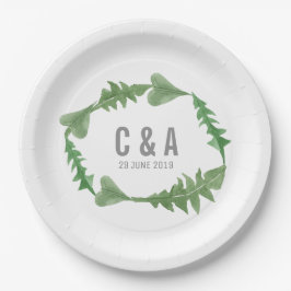 Plato De Papel Boda de follaje de color de agua verde
