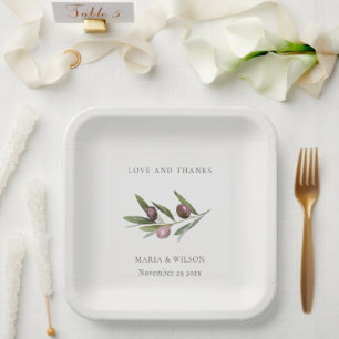 Plato De Papel Boda de follaje de rama de oliva mínima rusa graci