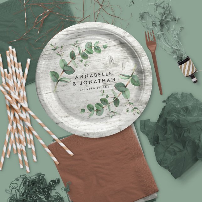 Plato De Papel boda de follaje eucalipto de madera blanca (Subido por el creador)