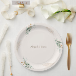 Plato De Papel Boda de follaje personalizado crema y oro