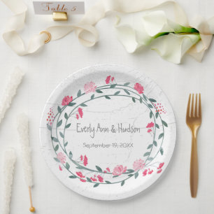 Plato De Papel Boda de fotografía color de agua rosada Peony