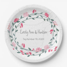 Plato De Papel Boda de fotografía color de agua rosada Peony