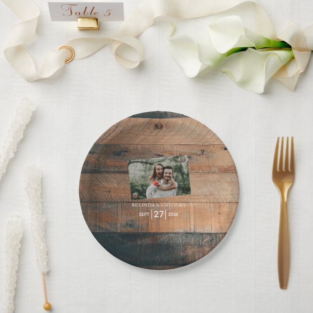 Plato De Papel Boda de fotos de Rustic Wood (Boda)