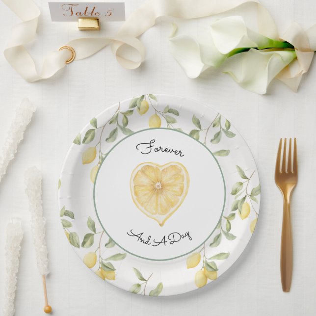 Plato De Papel Boda de Frutas de Limones Amarillos (Boda)