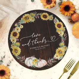 Plato De Papel Boda de Girasol Blanco de Calabaza de Amor y Agrad