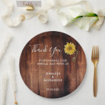 Plato De Papel Boda de girasol de color acuático de madera rústic<br><div class="desc">Crepúsculo girasol acuarela de madera de grano rústico,  bodas Gracias,  placas de papel. Añade tus propios nombres y texto para personalizarlos.</div>