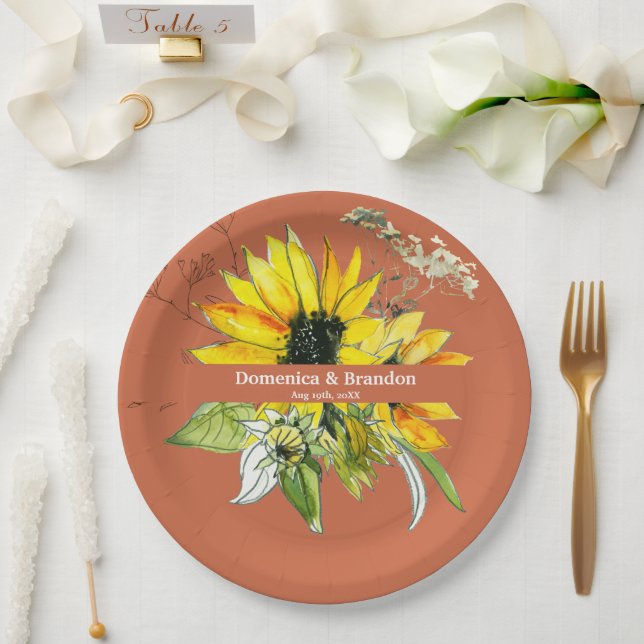 Plato De Papel Boda de girasol de terracota (Boda)