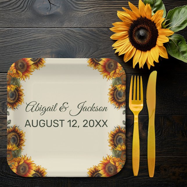 Plato De Papel Boda de girasol Forest Green Rustic (Subido por el creador)