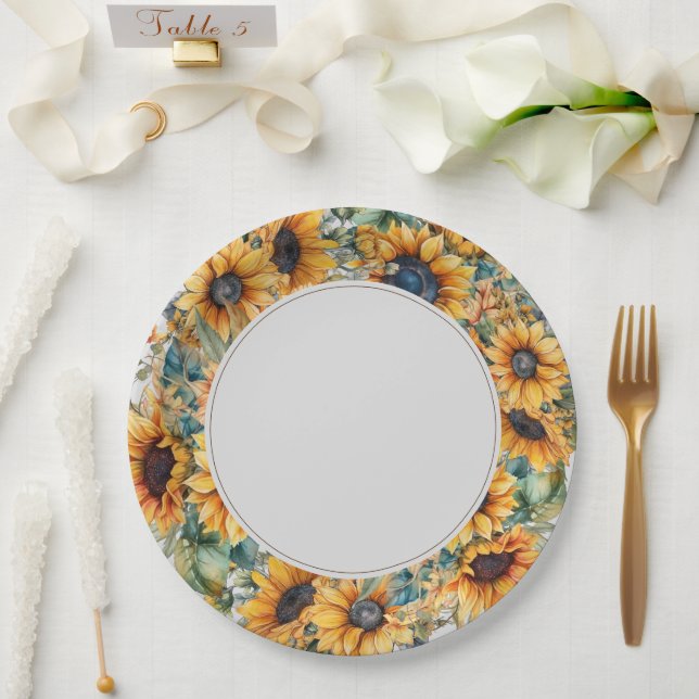 Plato De Papel Boda de girasol ruso (Boda)