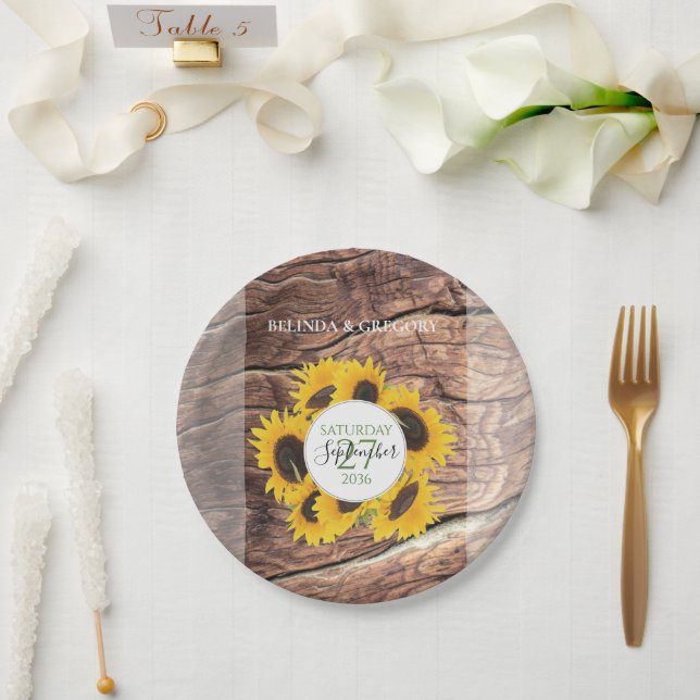 Plato De Papel Boda de girasol ruso (Boda)