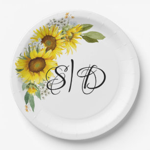 Plato De Papel Boda de girasoles con tipografía elegante