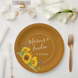Plato De Papel Boda de girasoles de otoño