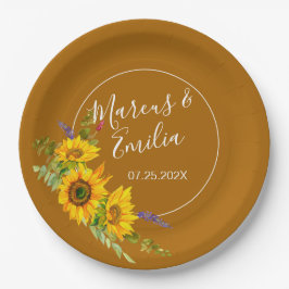 Plato De Papel Boda de girasoles de otoño