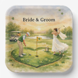 Plato De Papel Boda de Golf Afortunados en el Amor Tema del Día d