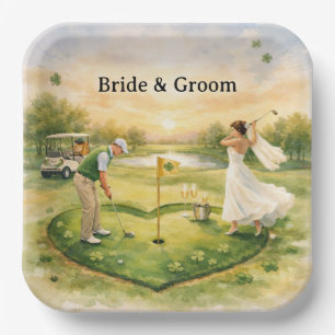 Plato De Papel Boda de Golf Afortunados en el Amor Tema del Día d