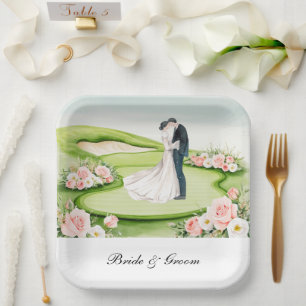 Plato De Papel Boda de Golf Bride y Groom en Golf Course
