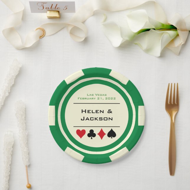 Plato De Papel Boda de Green and White Poker Chip Las Vegas (Boda)