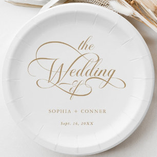 Plato De Papel Boda de guiones elegantes y dorados