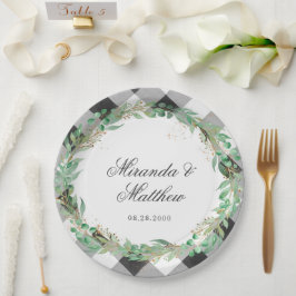 Plato De Papel Boda de guirnalda verde de invierno con relleno de