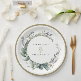 Plato De Papel Boda de guirnaldas de color verde acuático ruso