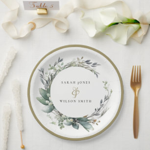 Plato De Papel Boda de guirnaldas de color verde acuático ruso